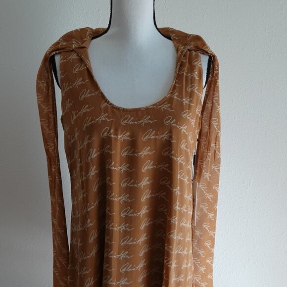 Calvin Klein Tie Neck Dress Women's Size 6 Brown Signature Logo Fabric - Picture 10 of 12